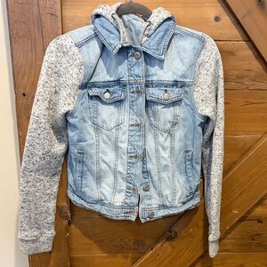 Aeropostale Light Blue Denim Jacket with Gray Hood